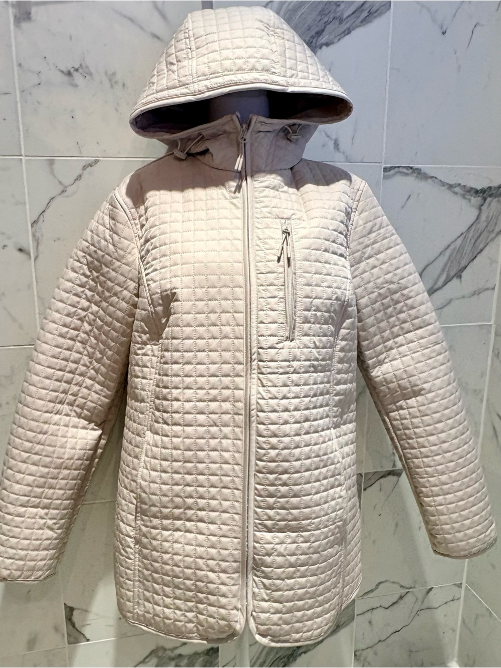 Lands' End Cream Quilted Hooded Jacket